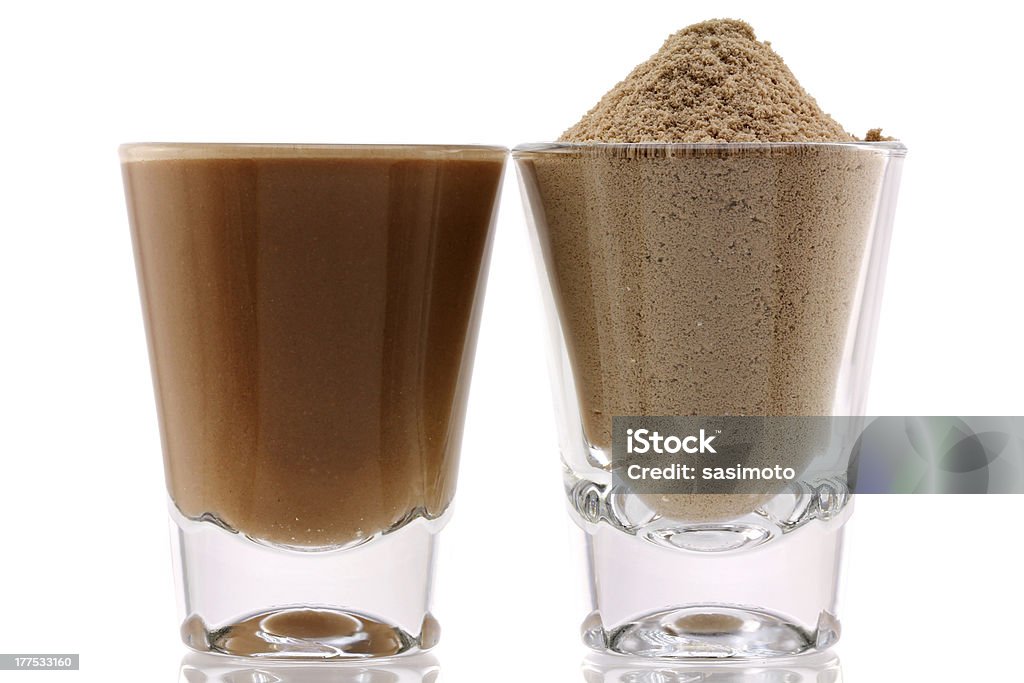 Detalhe de fotografia de belas proteína em pó - Foto de stock de Chocolate ao Leite royalty-free