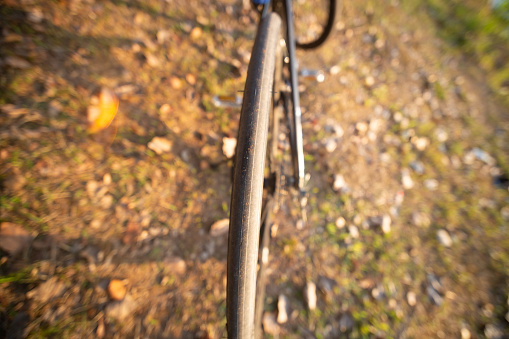 tire wheel of the road bike under sunshine