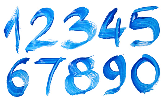 Blue hand-written number isolated over white background