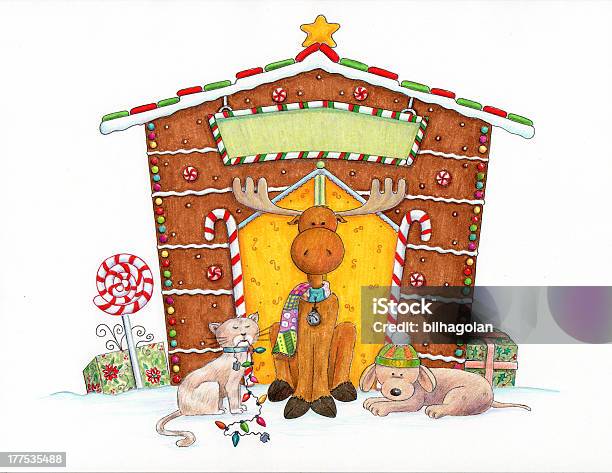 Christmas Moose And Friends Stock Illustration - Download Image Now - Gingerbread House, Cartoon, Celebration Event