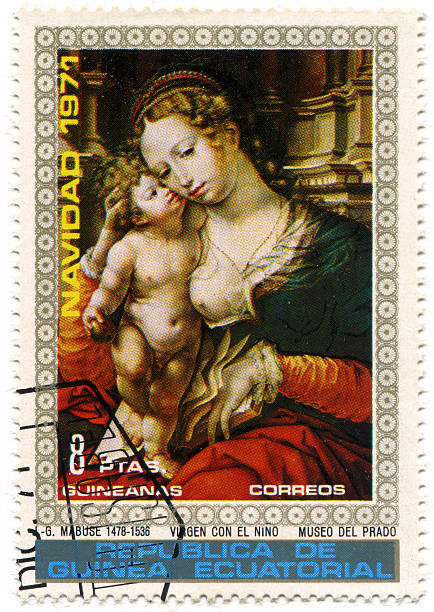 istock Madonna with Jesus child on postage stamp 177536221