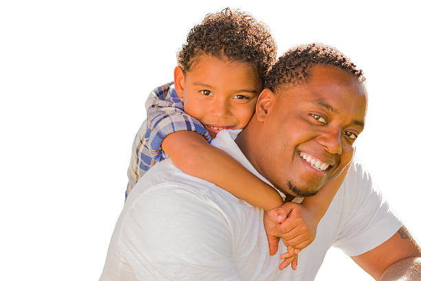 istock Mixed Race Father and Son Playing Piggyback On White 177536603