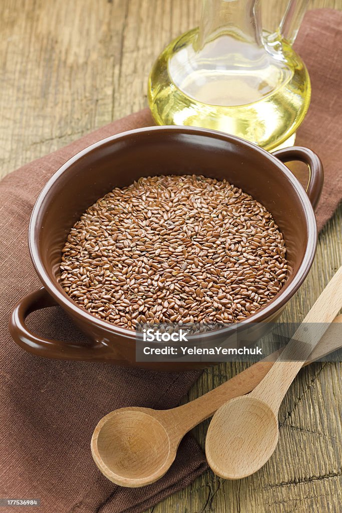 Linseed Öl und Flachs Samen - Lizenzfrei Alt Stock-Foto