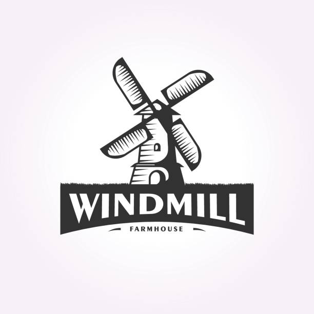 szablon symbolu wiatraka w stylu retro, ilustracja projektu ikony retro wiejskiego domu - netherlands windmill farm farmhouse stock illustrations