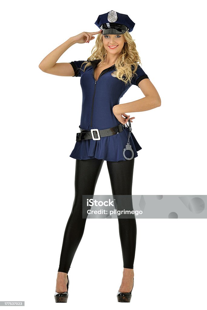 Красивая белокурая женщина в Маскарадная костюм из полицейских. - Стоковые фото Полиция роялти-фри