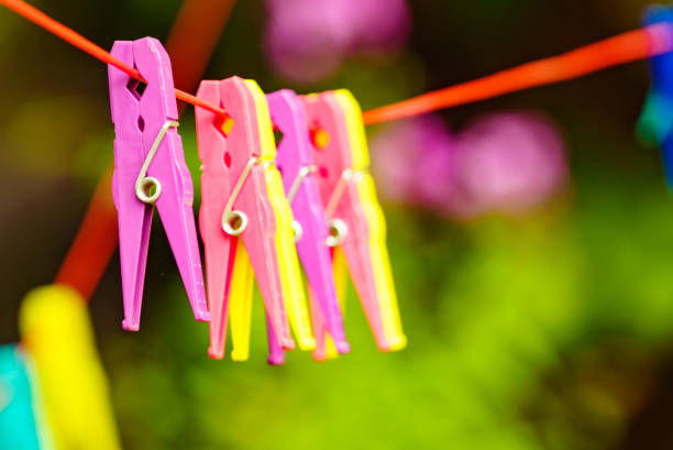 istock Clothes pegs on line outdoor. Housework 1775371259