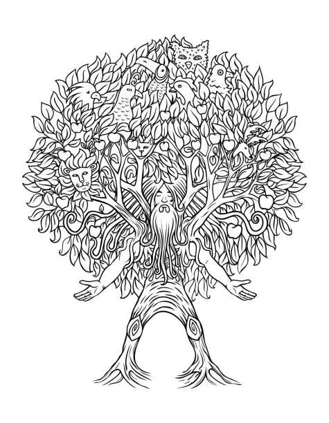 Vector illustration of Meditation and Nature Harmony Illustration