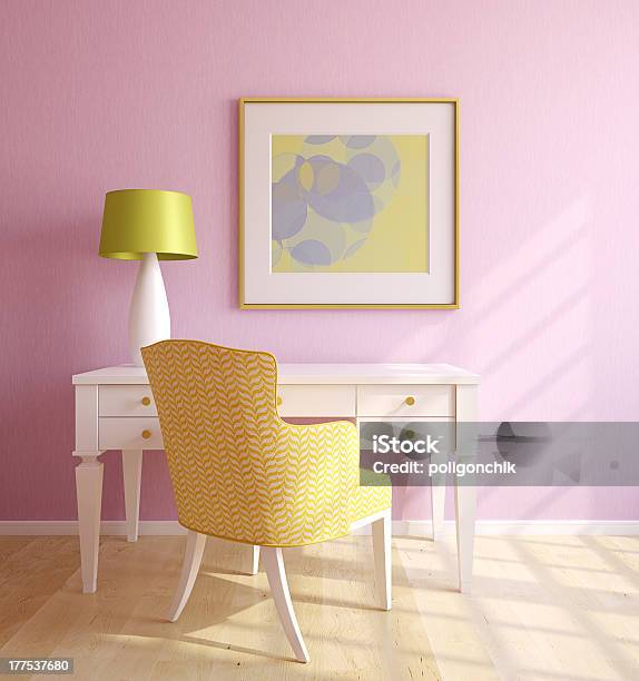 Interior De Escritório Em Casa - Fotografias de stock e mais imagens de Cor de rosa - Cor de rosa, Amarelo, Moderno