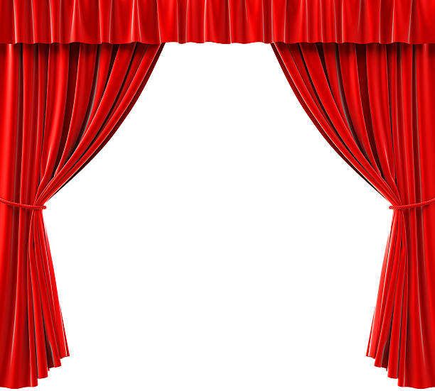 Red curtains pulled back to reveal a white background red curtains on a white background curtain stock pictures, royalty-free photos & images