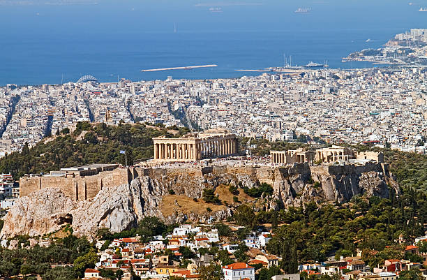 View of Athens from Mount Lycabettus stock photo