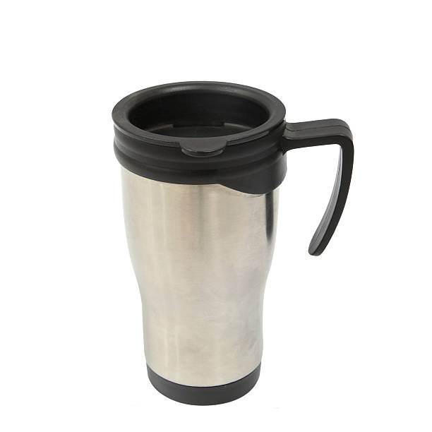 istock Silver and black thermos cup with holder isolated on white 177538015