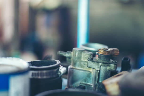 Mechanic tools engineering equipment car auto repair shop with copy space. Blurred background mechanical service. Heavy screw grungy rusted wrenches dirty screwdriver object. Industrial hardware set
