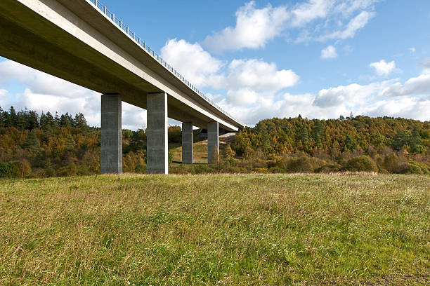 Highway Bridge "Highway bridge crossing a small valley near Silkeborg, Denmark. Copy Space" green valley denmark stock pictures, royalty-free photos & images