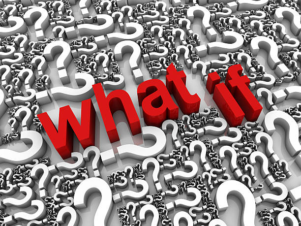 Red What if in the middle of white question marks What If 3D text surrounded by question marks. Part of a series. big idea stock pictures, royalty-free photos & images