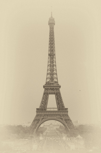 paris cityscape view panorama old style sepia black and white