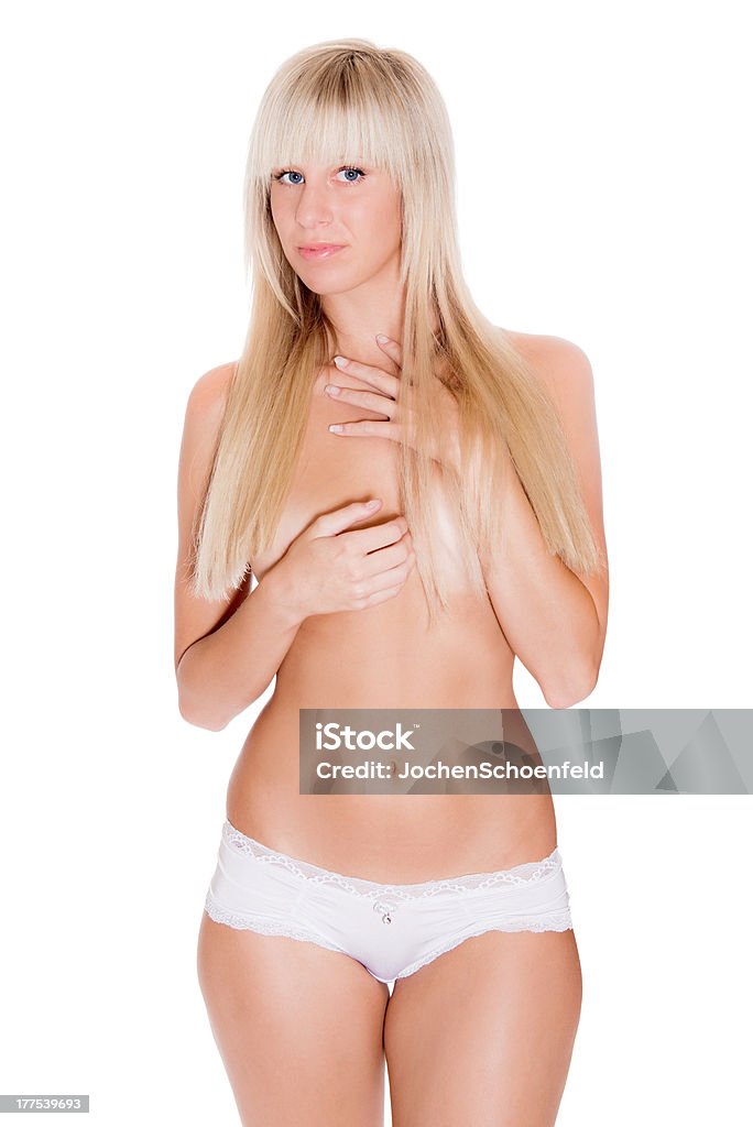 Sexy blond kobieta w białej bielizny - Zbiór zdjęć royalty-free (Biały)