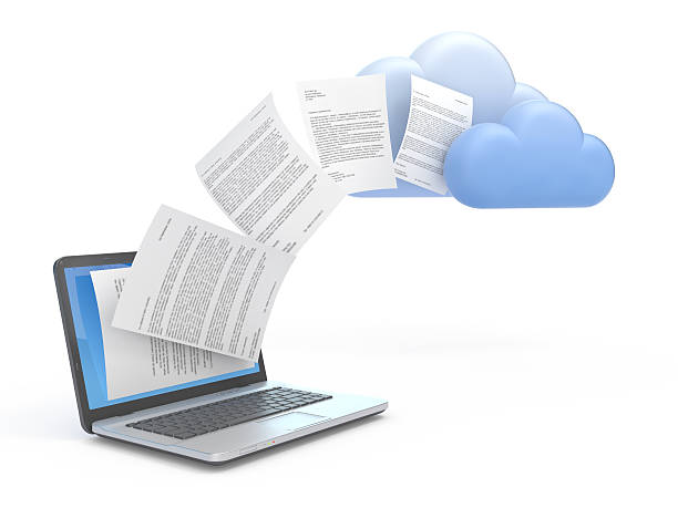 Transferring data to a cloud. stock photo