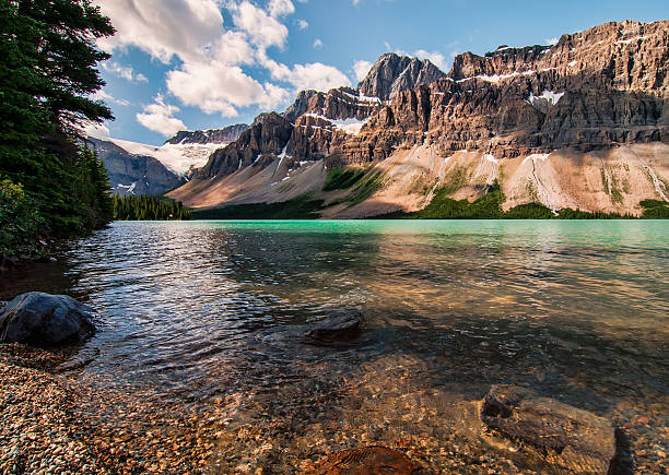 Icefields Parkway Bow Lake With Mountains stock photo