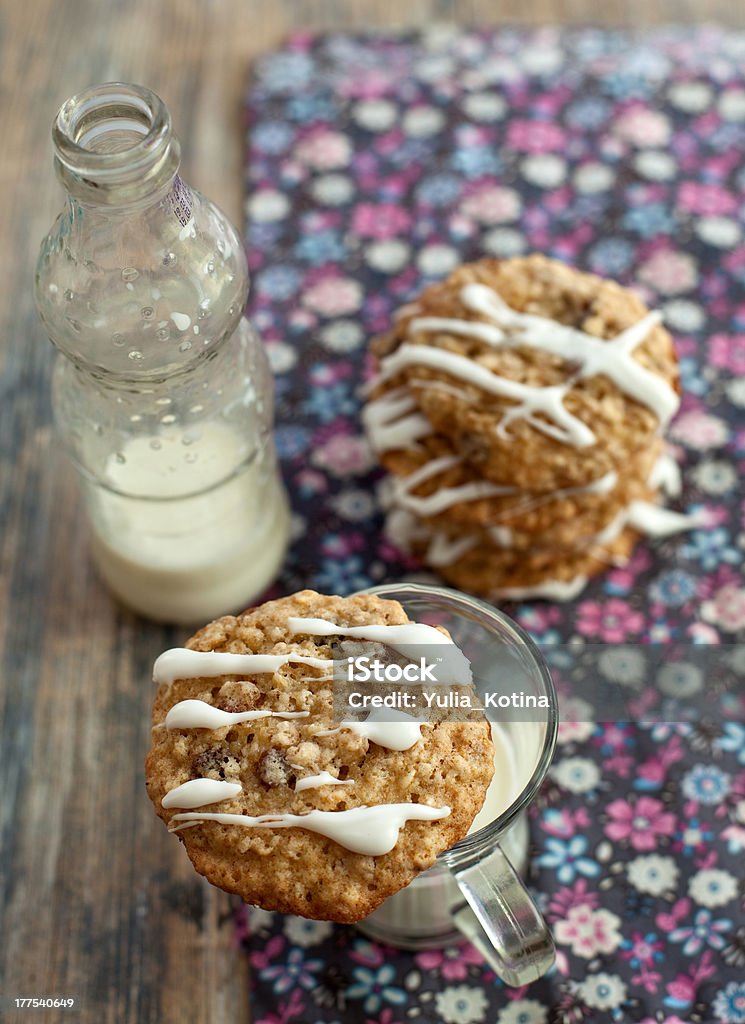 Oat cookies with milk Oat cookies with a mug of milk Baked Pastry Item Stock Photo