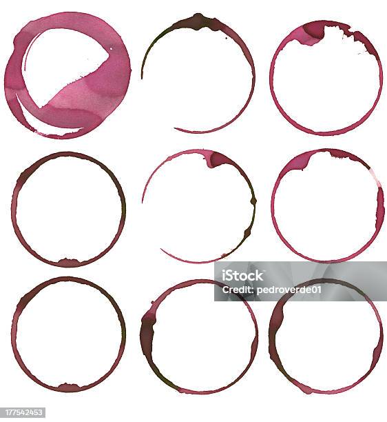 Set Of Nine Wine Stains Stock Photo - Download Image Now - Alcohol - Drink, Circle, Cut Out