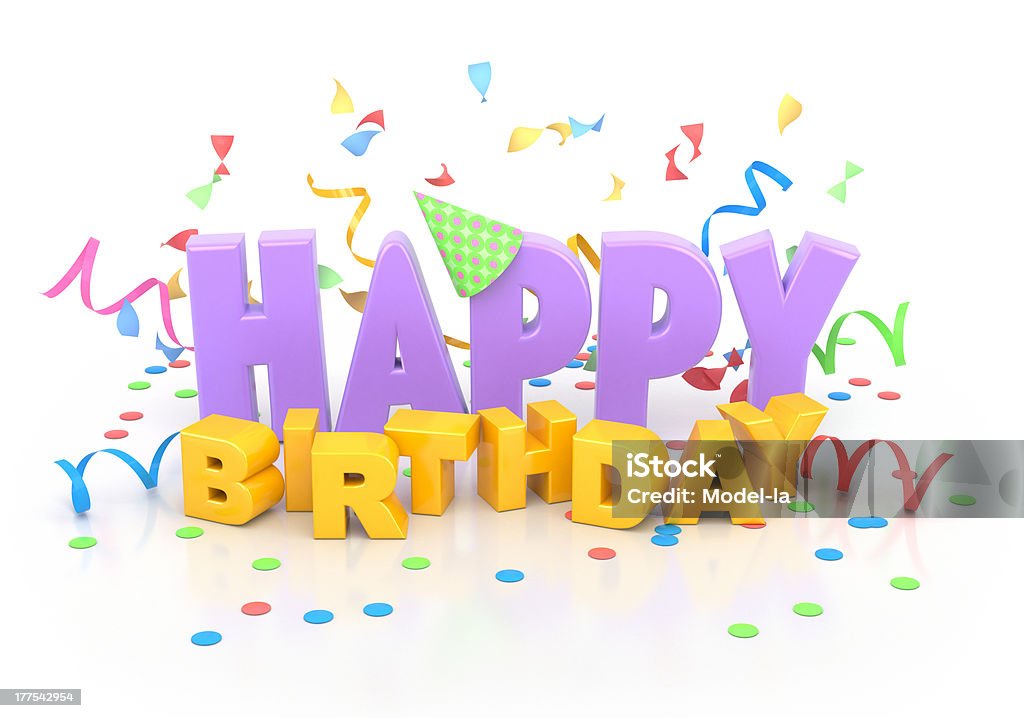 Happy Birthday. Happy birthday words with decorations on white. Alphabet Stock Photo