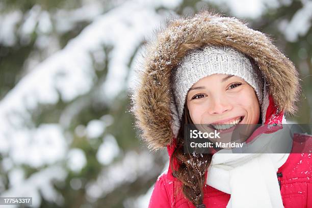 Retrato De Invierno De Mujer Al Aire Libre Foto de stock y más banco de imágenes de 20 a 29 años - 20 a 29 años, 20-24 años, Actividad al aire libre