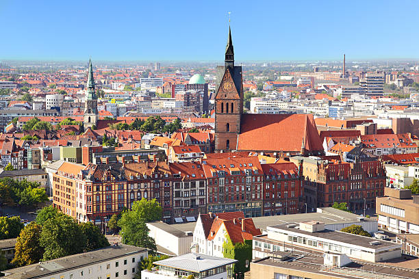 Landscape view of the city of Hanover Panoramic view of Hanover city, Germany hanover germany stock pictures, royalty-free photos & images