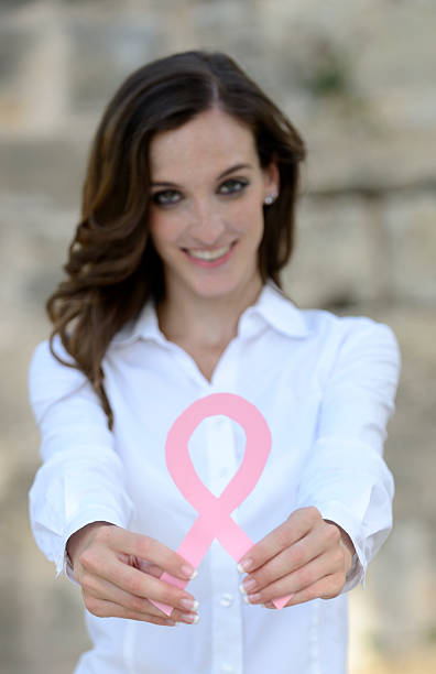 istock woman holding breast cancer support ribbon 177543884