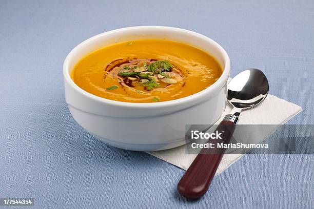 Pumpkin Soup Stock Photo - Download Image Now - Blue, Bowl, Dinner