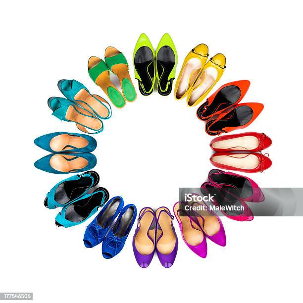 Multicolored Female Shoes Frame Stock Photo - Download Image Now - Shoe, Women, Circle