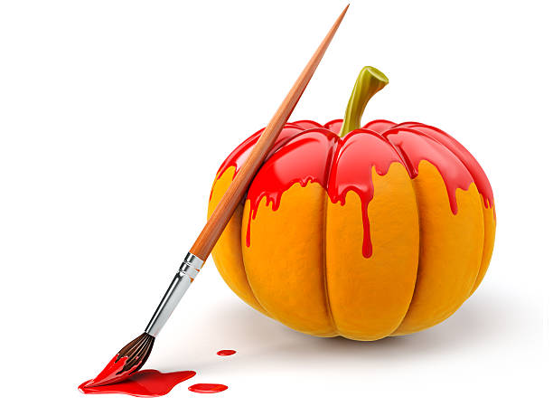 halloween decoration with brush painting pumpkin halloween decoration with brush painting pumpkin by red paint, 3d-illustration isolated on white background pumpkin decorating stock pictures, royalty-free photos & images
