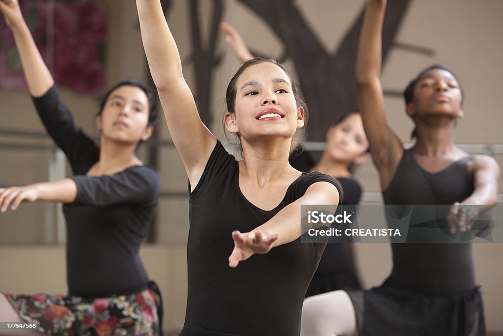 Four Dancers Rehearsing Group of four young Black and Latina dance students Student Stock Photo
