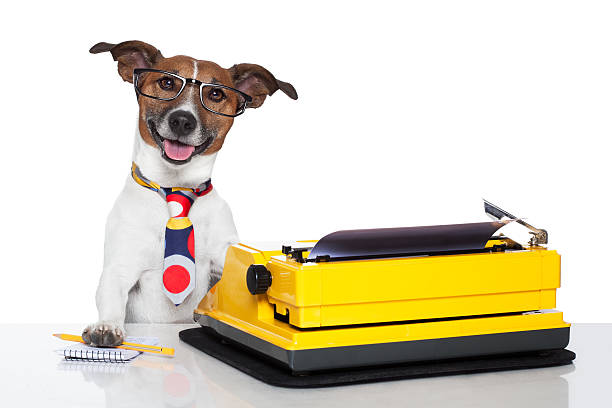 ビジネス犬タイプライター - typewriter writing journalist typing ストックフォトと画像