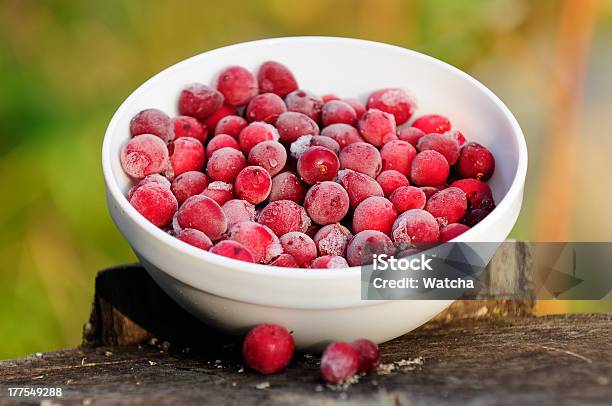 Frozen Cranberries In Bowl On Tree Stump Stock Photo - Download Image Now - Agriculture, Backgrounds, Bearberry