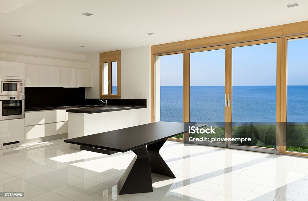 home interior, kitchen "home interior, view of the panoramic window" No People Stock Photo
