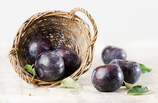 istock Group of plums in basket 177550086