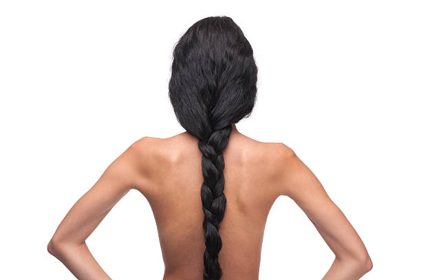 vista posterior de la mujer - long hair rear view brown hair the human body fotografías e imágenes de stock