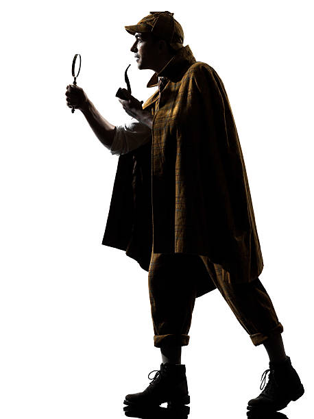 sherlock holmes silhouette sherlock holmes silhouette in studio on white background sherlock holmes detective full length isolated stock pictures, royalty-free photos & images