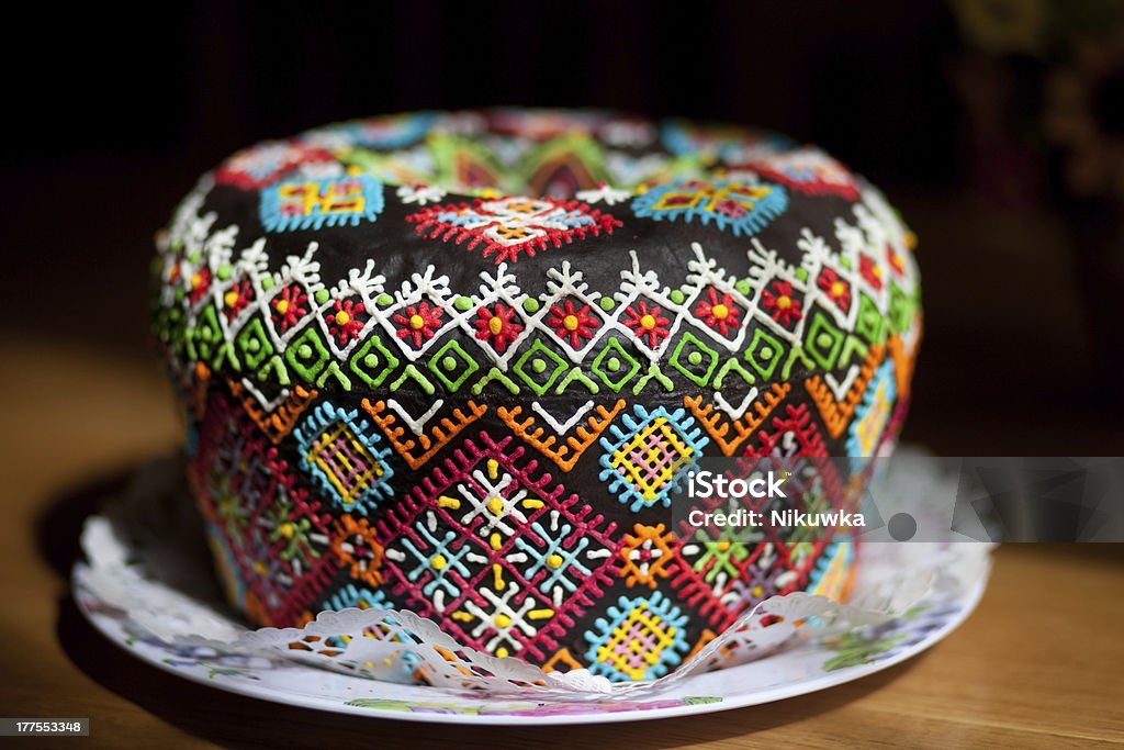 Easter cake kulich or panettone Easter cake kulich or panettone on festive Easter table Baked Pastry Item Stock Photo