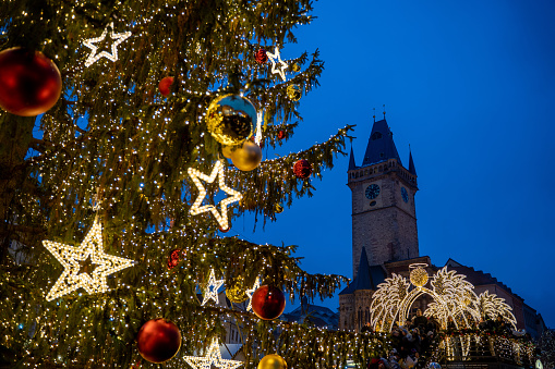 The beautiful Christmas tree at the market in Prague