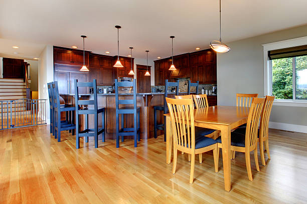 istock Luxury home kitchen and dining room with open floor plan. 177554756