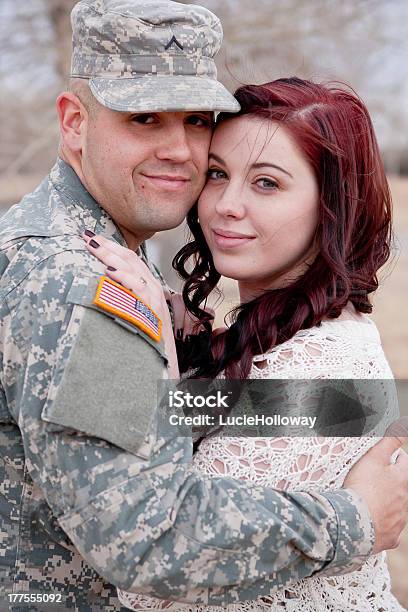 Soldier And Wife Stock Photo - Download Image Now - Adult, American Flag, Arm Around