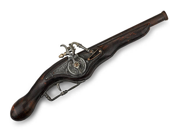 istock Old wooden gun isolated on white 177555105