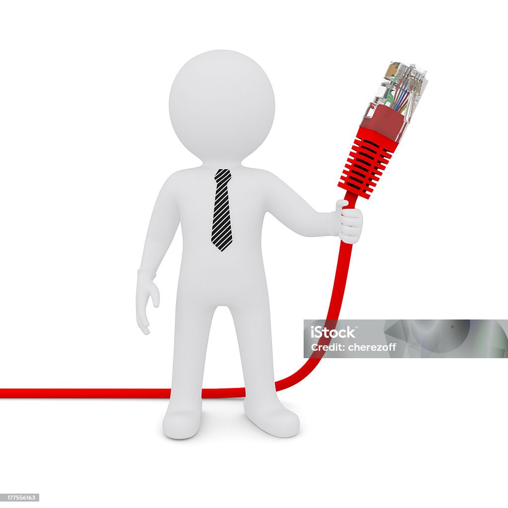 Белый человек, держащий Красная сетевых кабелей - Стоковые фото Белый роялти-фри