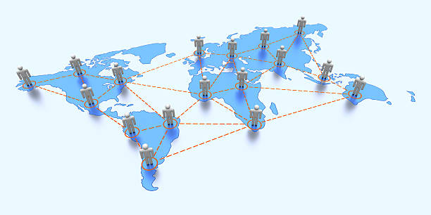 World map with global communication stock photo