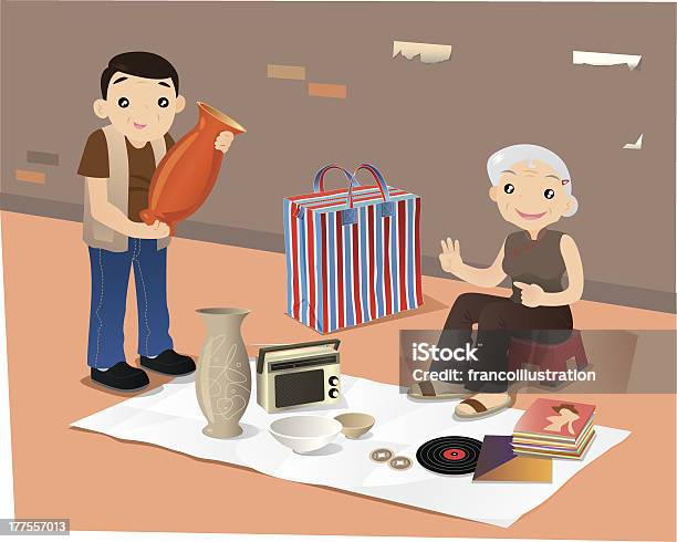 Secondhand Goods Hawker In Hong Kong Stock Illustration - Download Image Now - Hong Kong, Market - Retail Space, Flea Market