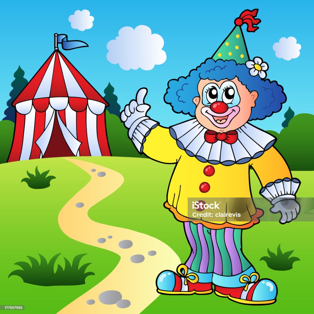 Palhaço engraçado com tenda de circo - Vetor de Adulto royalty-free