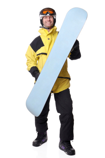 Full isolated studio picture from a snowboarder
