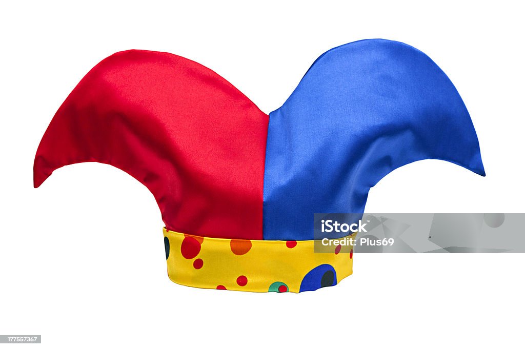 multi-colored jester hat multi-colored jester hat isolated on white background Harlequin Stock Photo