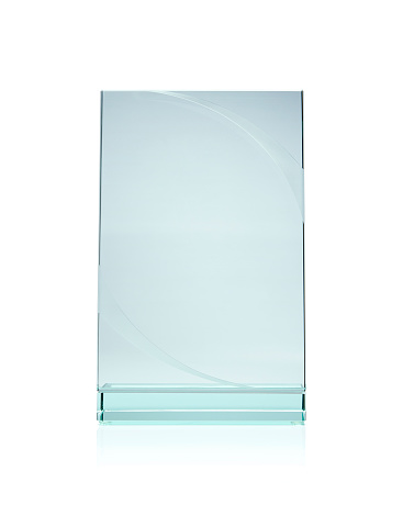 Blank glass plate award with copy space isolated on white background